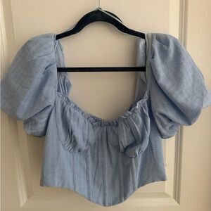 Astr Light Blue Puff Sleeve Blouse